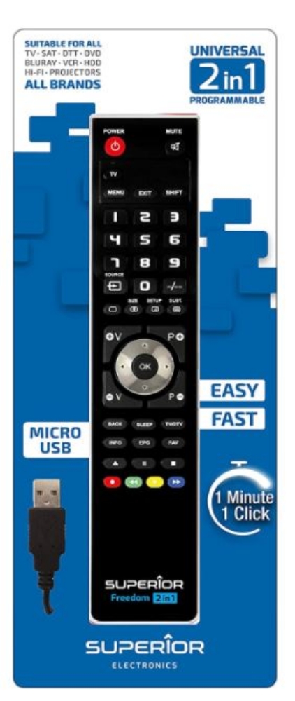 Immagine di TELECOMANDO UNIVERSALE PER TV SUPERIOR FREEDOM USB 2IN1 BLACK SUPTUB002