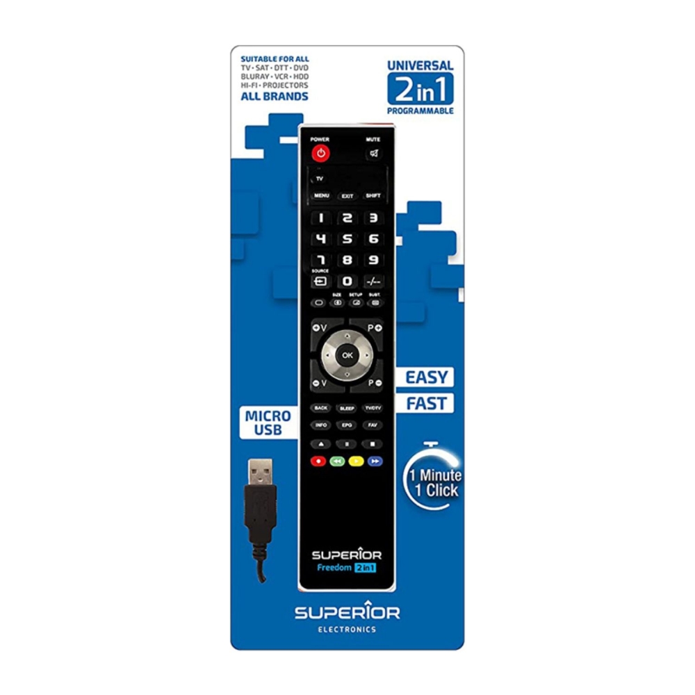 Immagine di TELECOMANDO UNIVERSALE PER TV SUPERIOR FREEDOM USB 2IN1 BLACK SUPTUB002