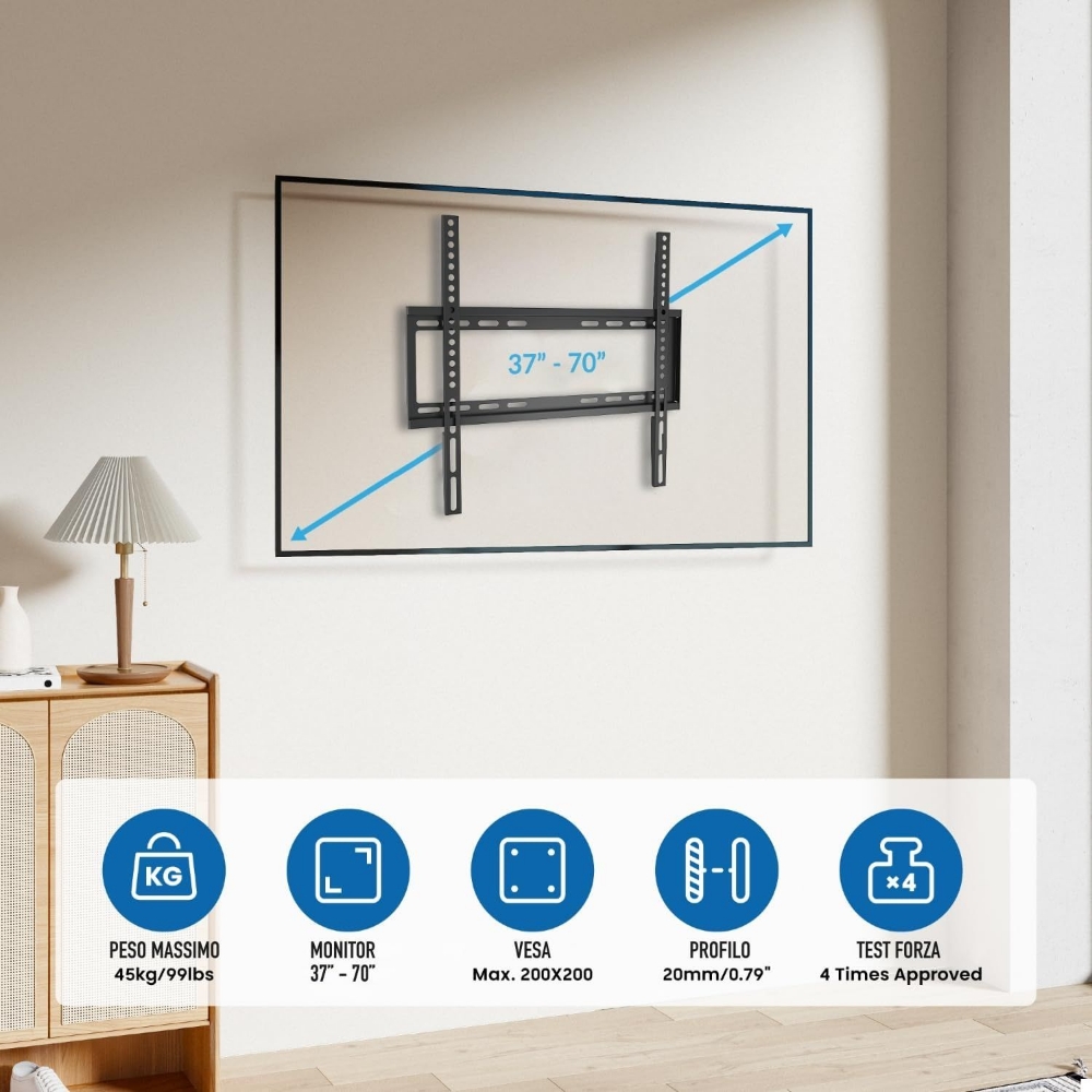 Immagine di STAFFA MONTAGGIO PER TV A MURO CON SUPPORTO FISSO 37"-70" EWENT EW1503