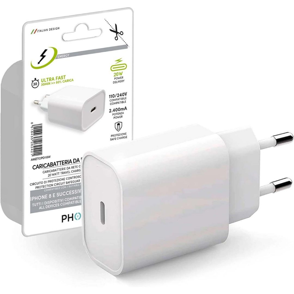 Immagine di CARICABATTERIA DA RETE FAST CHARGE USB-C 20W TECHMADE FAST CHARGE TM-P926-PD320W