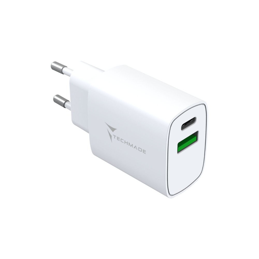 Immagine di CARICABATTERIA DA RETE FAST CHARGE USB-C + USB-A 20W TECHMADE FAST CHARGE TM-389