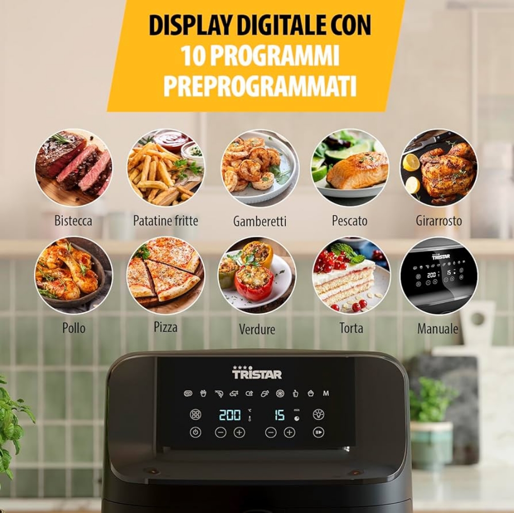 Immagine di FRIGGITRICE AD ARIA CALDA CON FINIESTRA D'ISPEZIONE 7,5 LT 1700W TRISTAR FR-9039 NERO