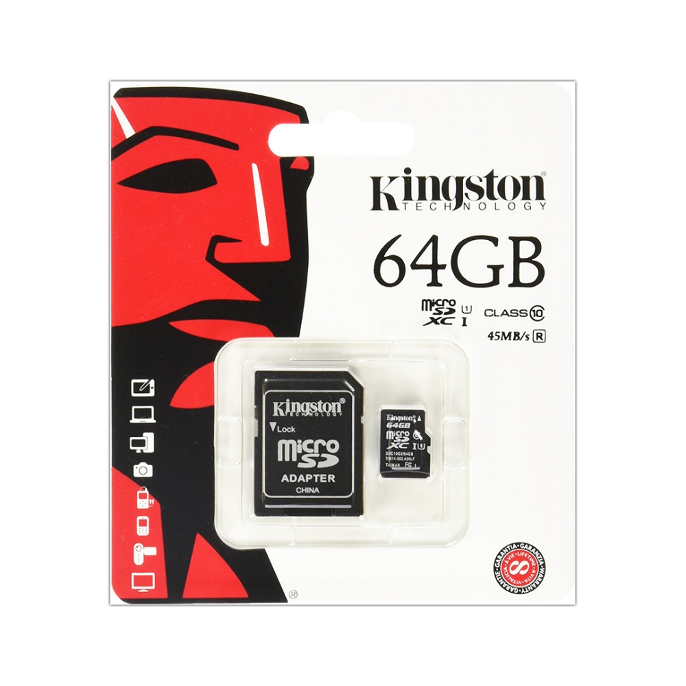 Picture of MEMORY CARD MICRO SD/TRANSFLASH 64GB KINGSTON CLASSE 10 SDCS2/64GB
