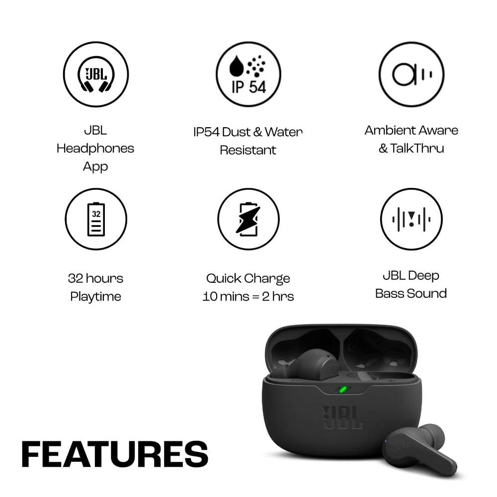 Immagine di AURICOLARE BLUETOOTH JBL WAVE BEAM BLACK