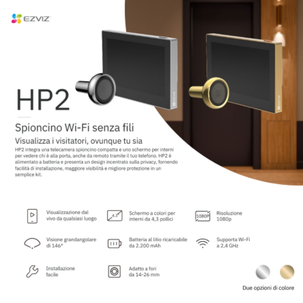 Immagine di SPIONCINO DIGITALE SMART EZVIZ CS-HP2 2MP CHROME DISPLAY 4.3" WIFI