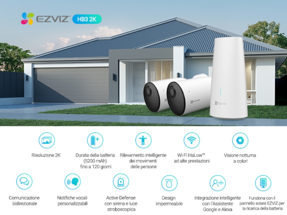 Immagine di KIT 2 TELECAMERE DI VIDEOSORVEGLIANZA DA ESTERNO FHD EZVIZ A BATTERIA + BASE EZVCSBC1B2