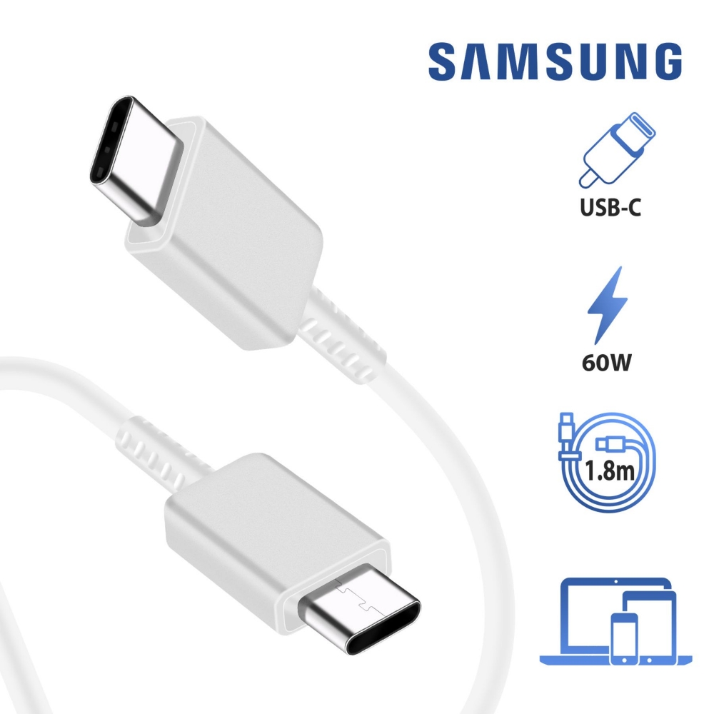 Immagine di CAVO DATI/CARICA PER SMARTPHONE TYPE-C / TYPE-C SAMSUNG 3A 1,8M EP-DX310JWEGEU WHITE