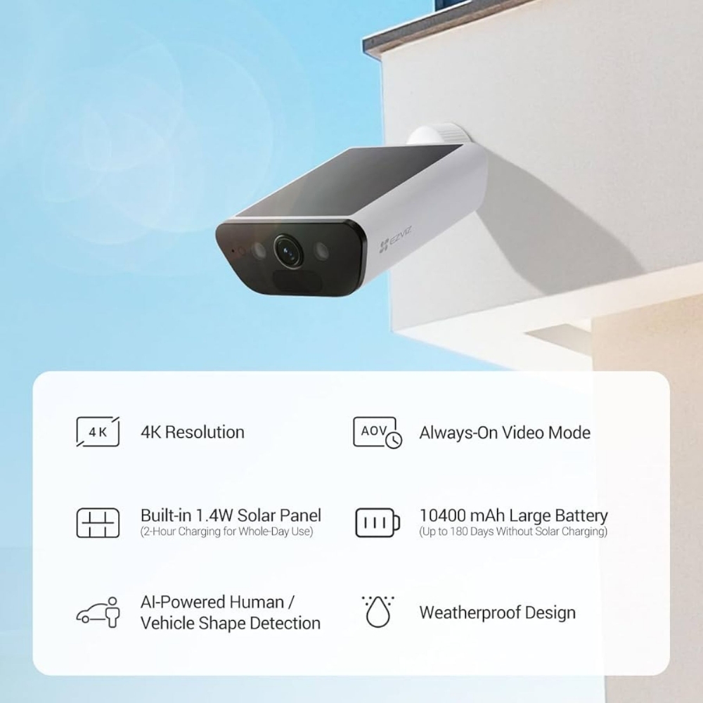 Picture of TELECAMERA DI VIDEOSORVEGLIANZA DA ESTERNO 4K EZVIZ A BATTERIA CON PANNELLO SOLARE INTEGRALE CS-EB5-4K