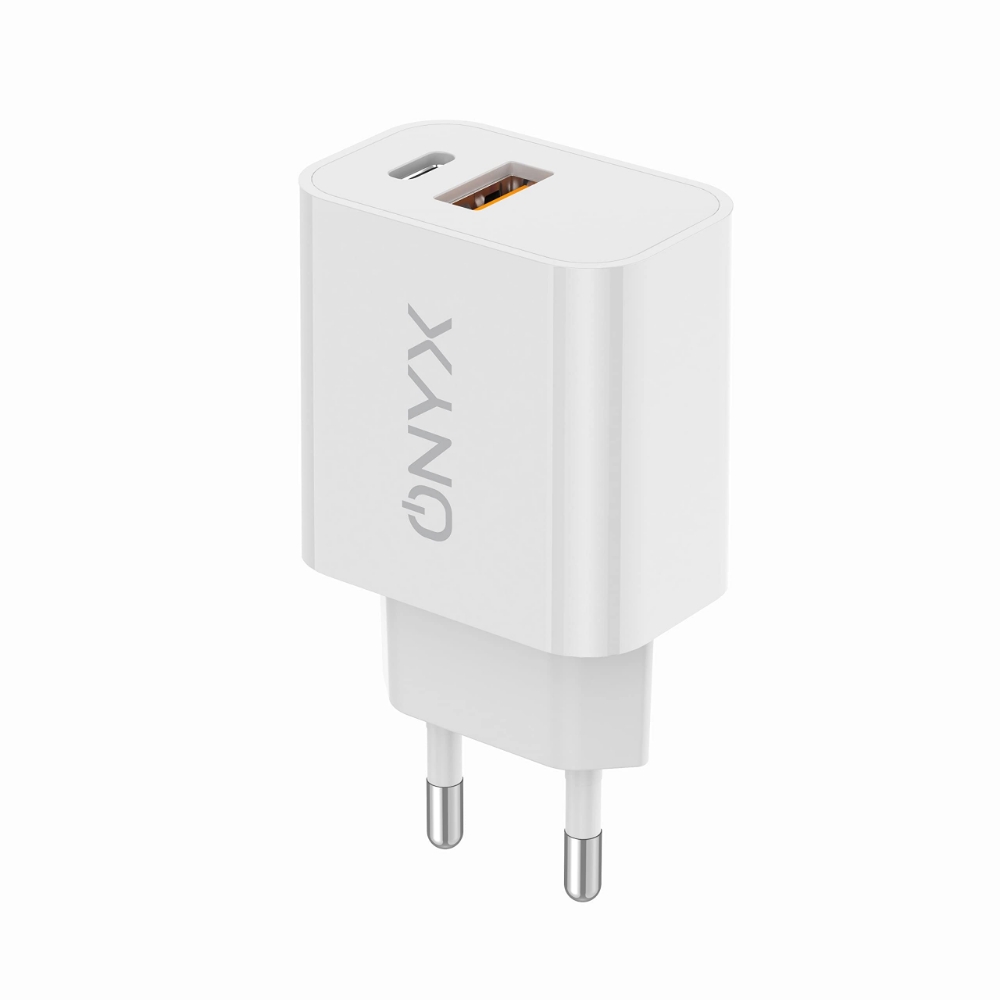 Immagine di CARICABATTERIA DA RETE RICARICA RAPIDA USB-C + USB-A 20W ONYX CM1 BIANCO