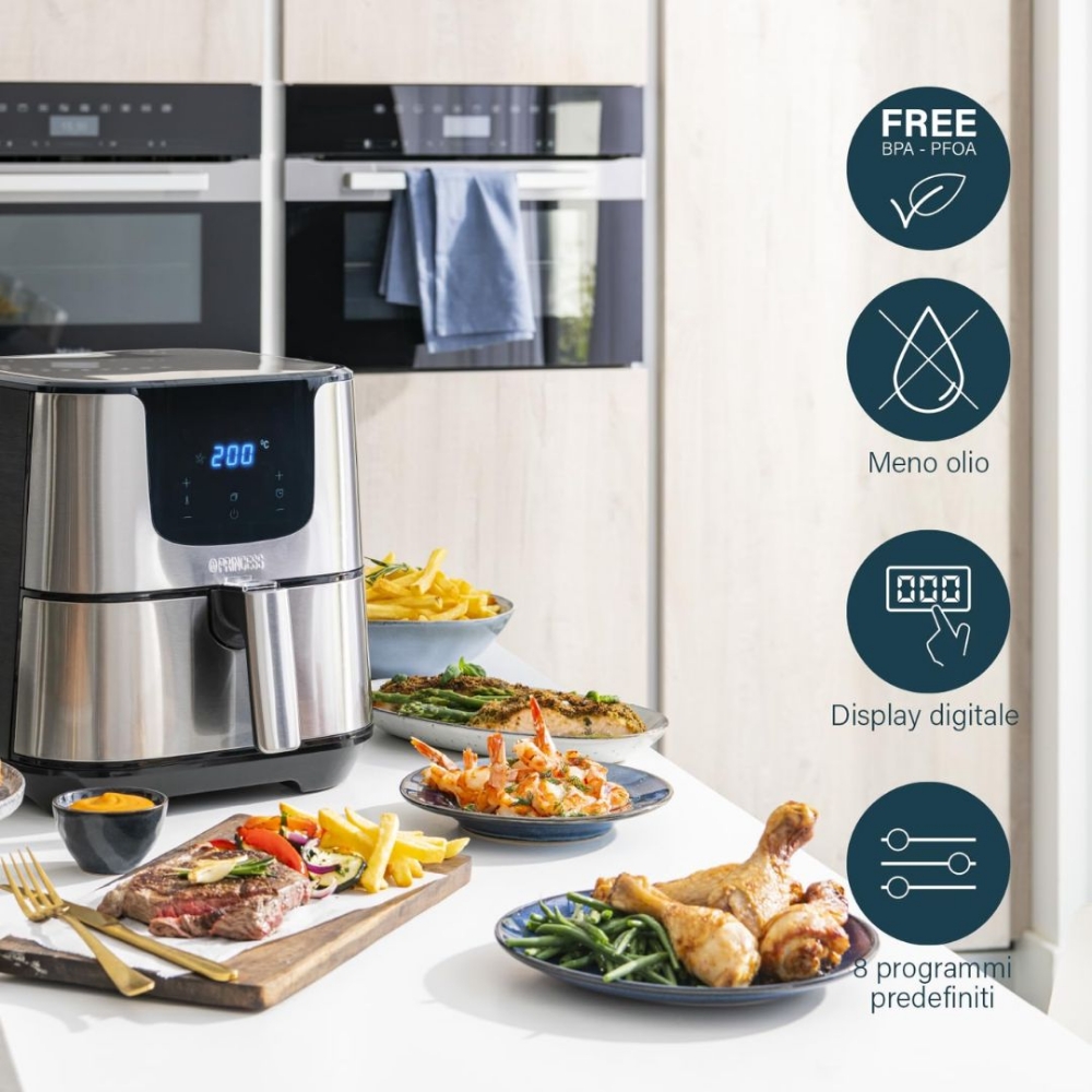 Immagine di FRIGGITRICE AD ARIA CALDA 5.5 LT PRINCESS XXL DELUXE 1700W 182060 ACCIAIO NERO/SILVER