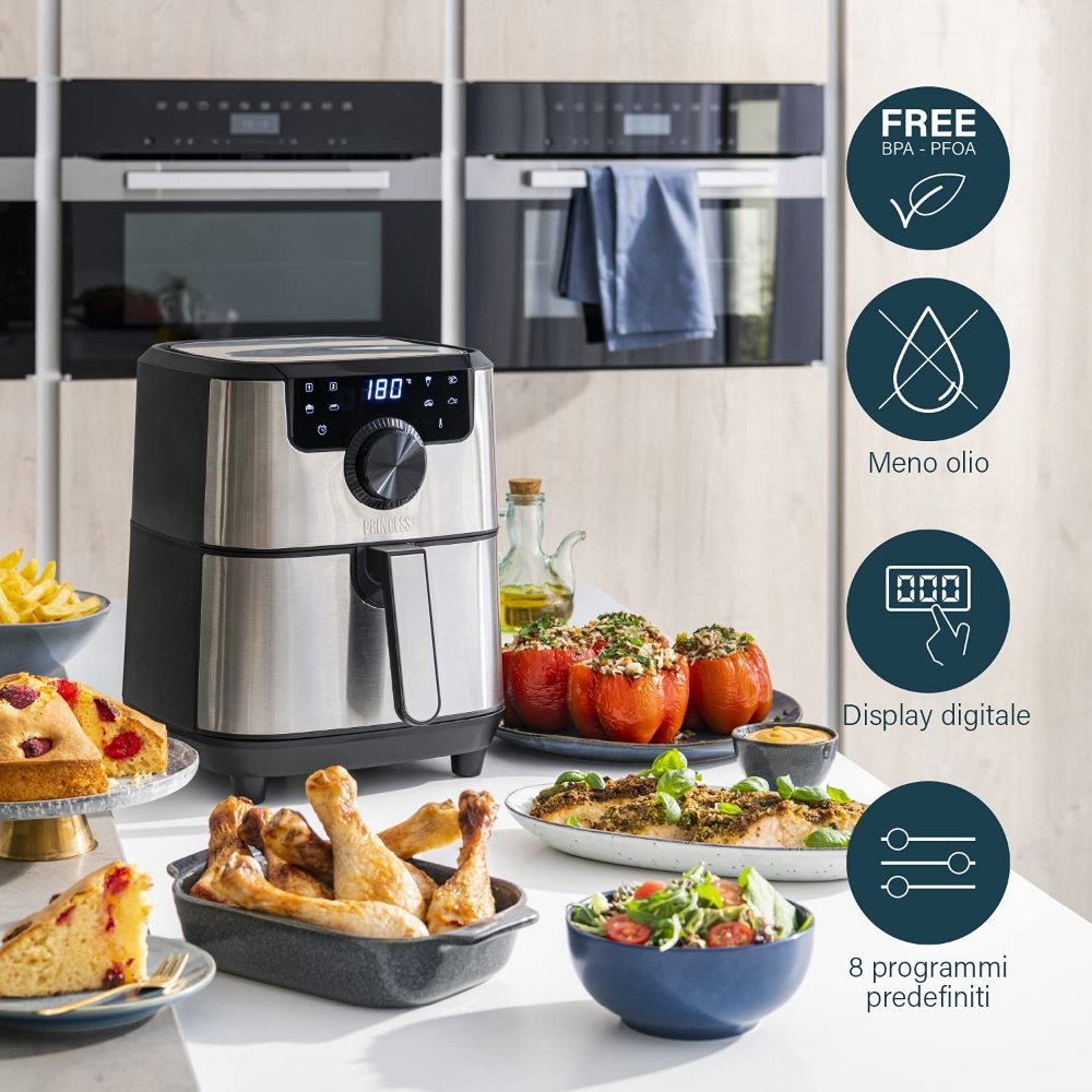 Picture of FRIGGITRICE AD ARIA CALDA 4.5 LT PRINCESS DELUXE 1500W 182033 ACCIAIO NERO/SILVER