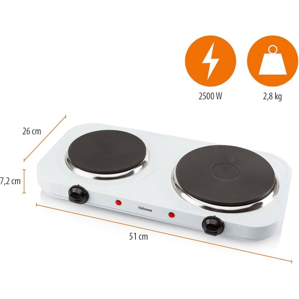 Immagine di PIASTRA DA COTTURA ELETTRICA DOPPIA 2500W TRISTAR KP-6245 WHITE
