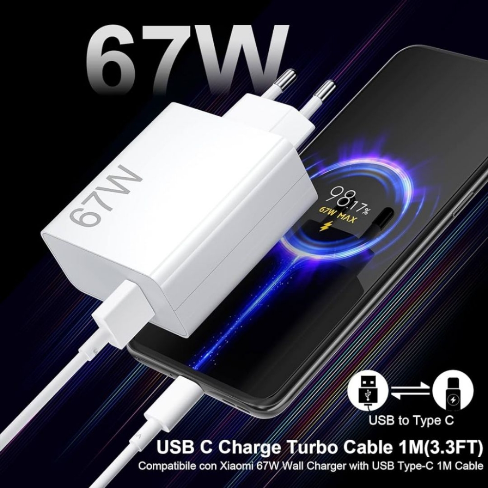 Immagine di CARICABATTERIA DA RETE 67W XIAOMI BHR7493EU 2X USB-C/1X USB-A + CAVO TYPE-C