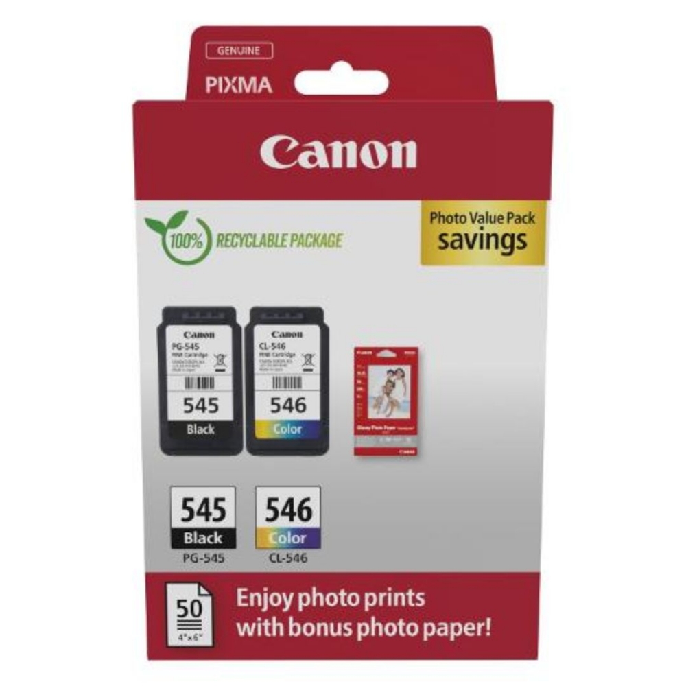 Immagine di CARTUCCIA CANON MULTIPACK 8287B008 PG-545/CL-546 + 50 FOGLI CARTA FOTOGRAFICA