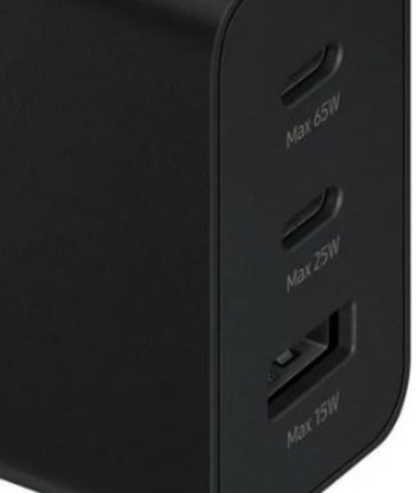 Picture of CARICABATTERIA DA RETE SAMSUNG SUPER FAST CHARGING 65W EP-T6530NBEGEU 2 PORTE USB-C/1 PORTA USB-A BLACK