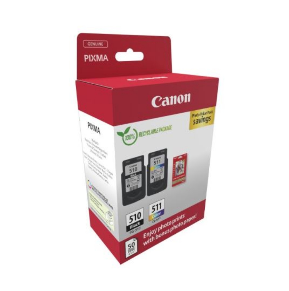 Immagine di CARTUCCIA CANON MULTIPACK 2970B017 PG-510/CL-511 + 50 FOGLI CARTA FOTOGRAFICA