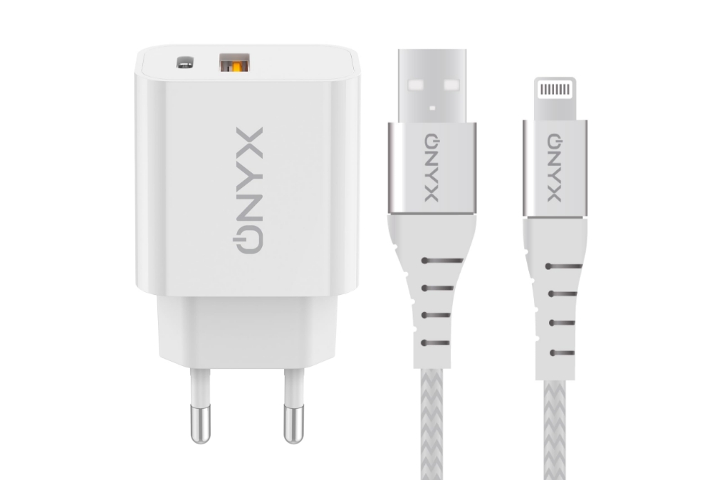 Immagine di CARICABATTERIA DA RETE RICARICA RAPIDA USB-C + USB-A 20W ONYX CM1 BIANCO