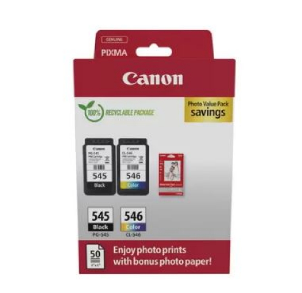 Immagine di CARTUCCIA CANON MULTIPACK 8287B008 PG-545/CL-546 + 50 FOGLI CARTA FOTOGRAFICA