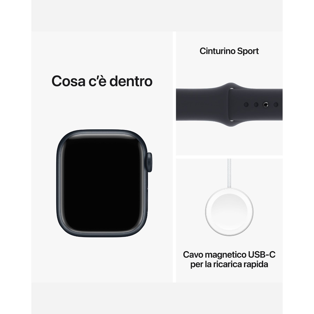 Immagine di SMARTWATCH APPLE WATCH SERIES 9 45MM GPS ALLUMINIO MIDNIGHT CON CINTURINO SPORT LOOP MIDNIGHT MR9C3QR/A EUROPA