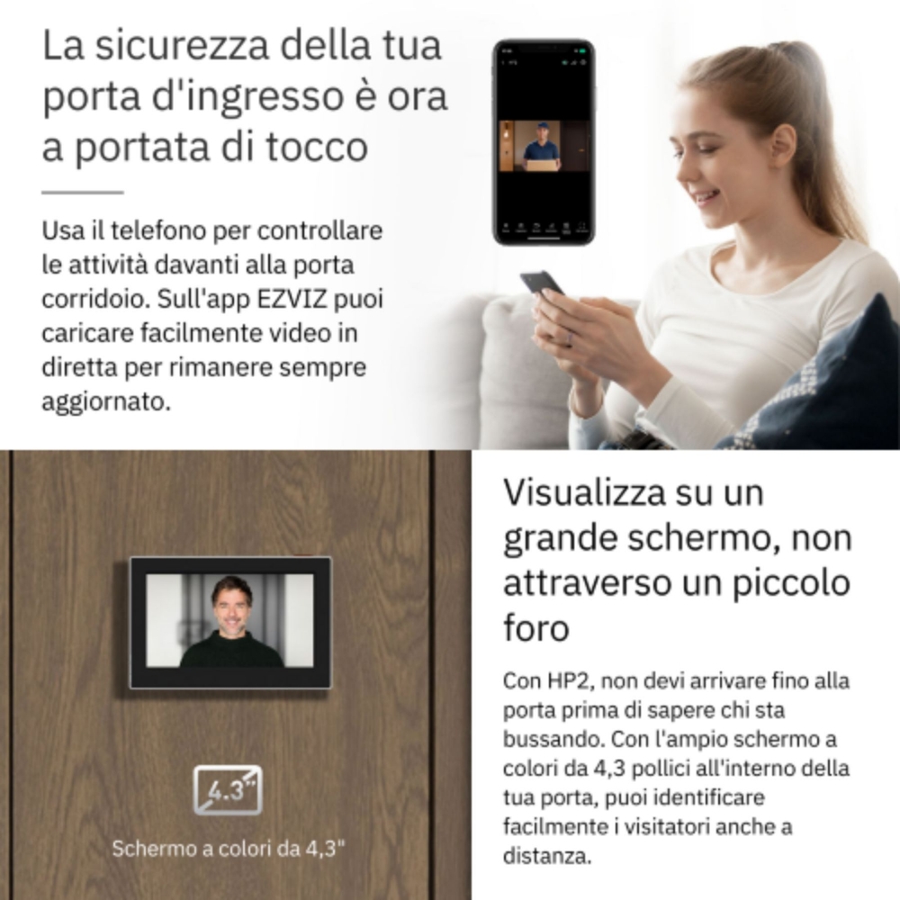 Immagine di SPIONCINO DIGITALE SMART EZVIZ CS-HP2 2MP CHROME DISPLAY 4.3" WIFI