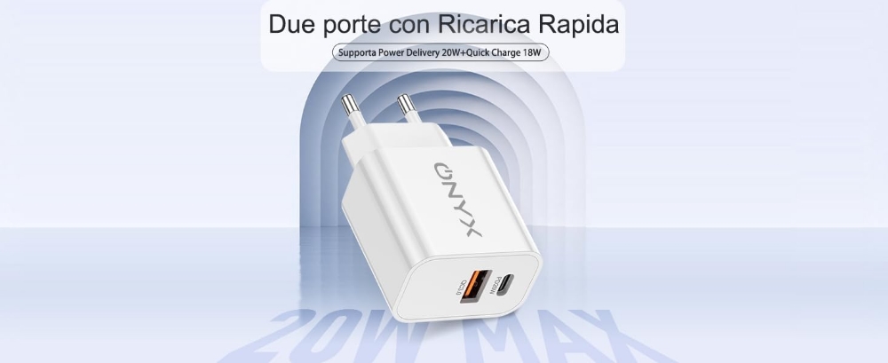 Immagine di CARICABATTERIA DA RETE RICARICA RAPIDA USB-C + USB-A 20W ONYX CM1 BIANCO