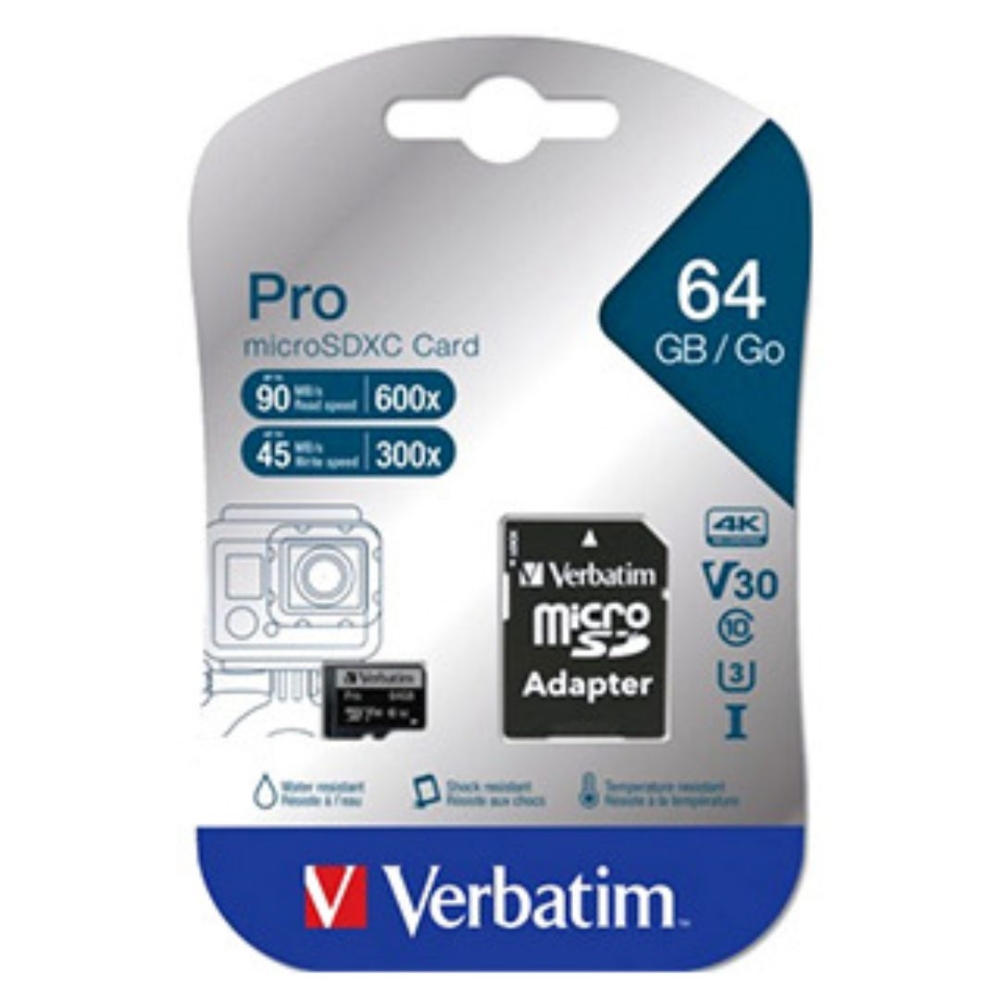 Picture of MEMORY CARD MICRO SD/TRANSFLASH PRO 64GB VERBATIM CLASSE 10 V3 47042