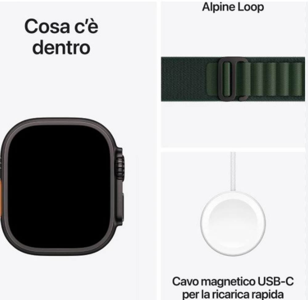 Picture of SMARTWATCH APPLE WATCH ULTRA 2 49MM GPS + 4G TITANIO CON CINTURINO NERO TRAIL LOOP MX4U3TY/A ITALIA