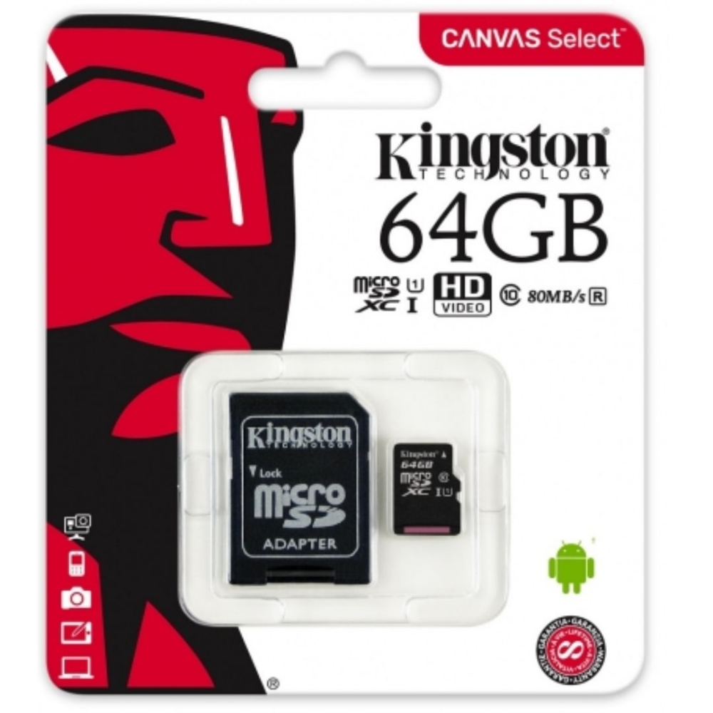 Immagine di MICRO SD TRANSFLASH 64GB KINGSTON CLASSE 10 SDCS3/64GBSP
