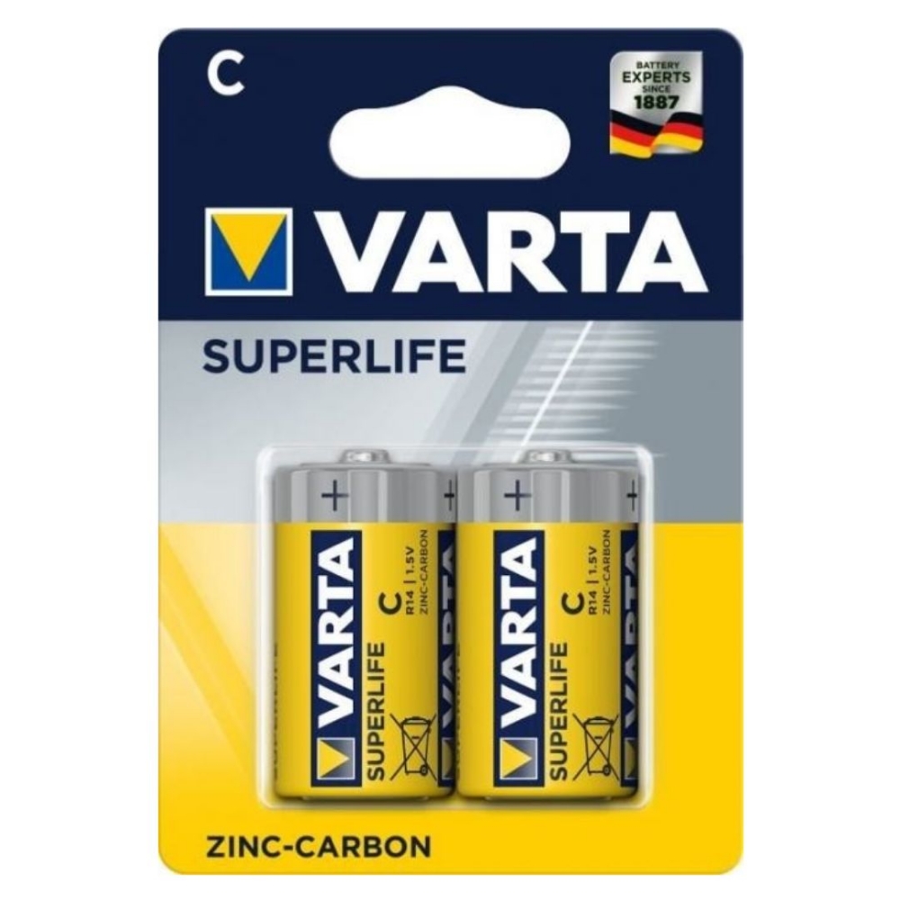 Immagine di BATTERIA SUPERLIFE MEZZA TORCIA C ZINCO CARBONE 2PZ VARTA