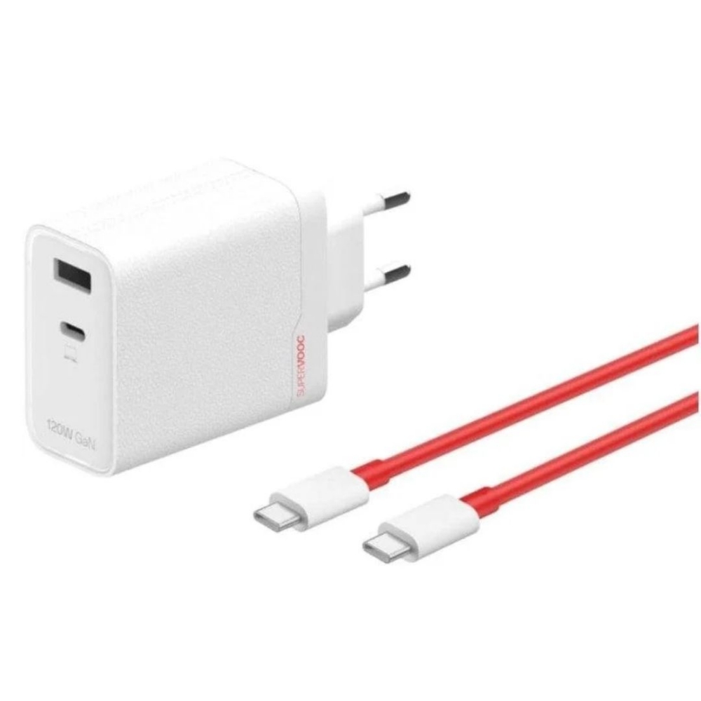Immagine di CARICABATTERIA DA RETE ONEPLUS 120W 5461100631 DUAL USB-C/ USB-A + CAVO TYPE-C/TYPE-C WHITE