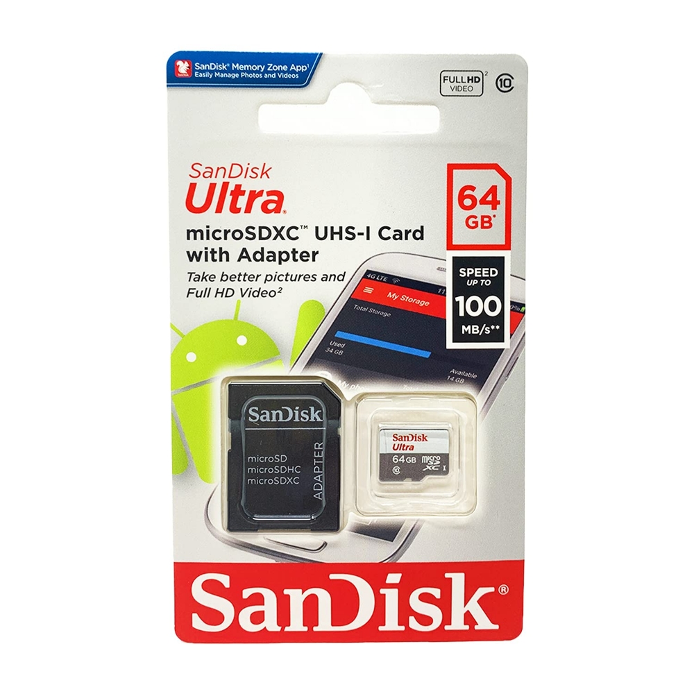 Picture of MEMORY CARD MICRO SD/TRANSFLASH 64GB SANDISK CLASSE 10 SDSQUAB-064G-GN6MA