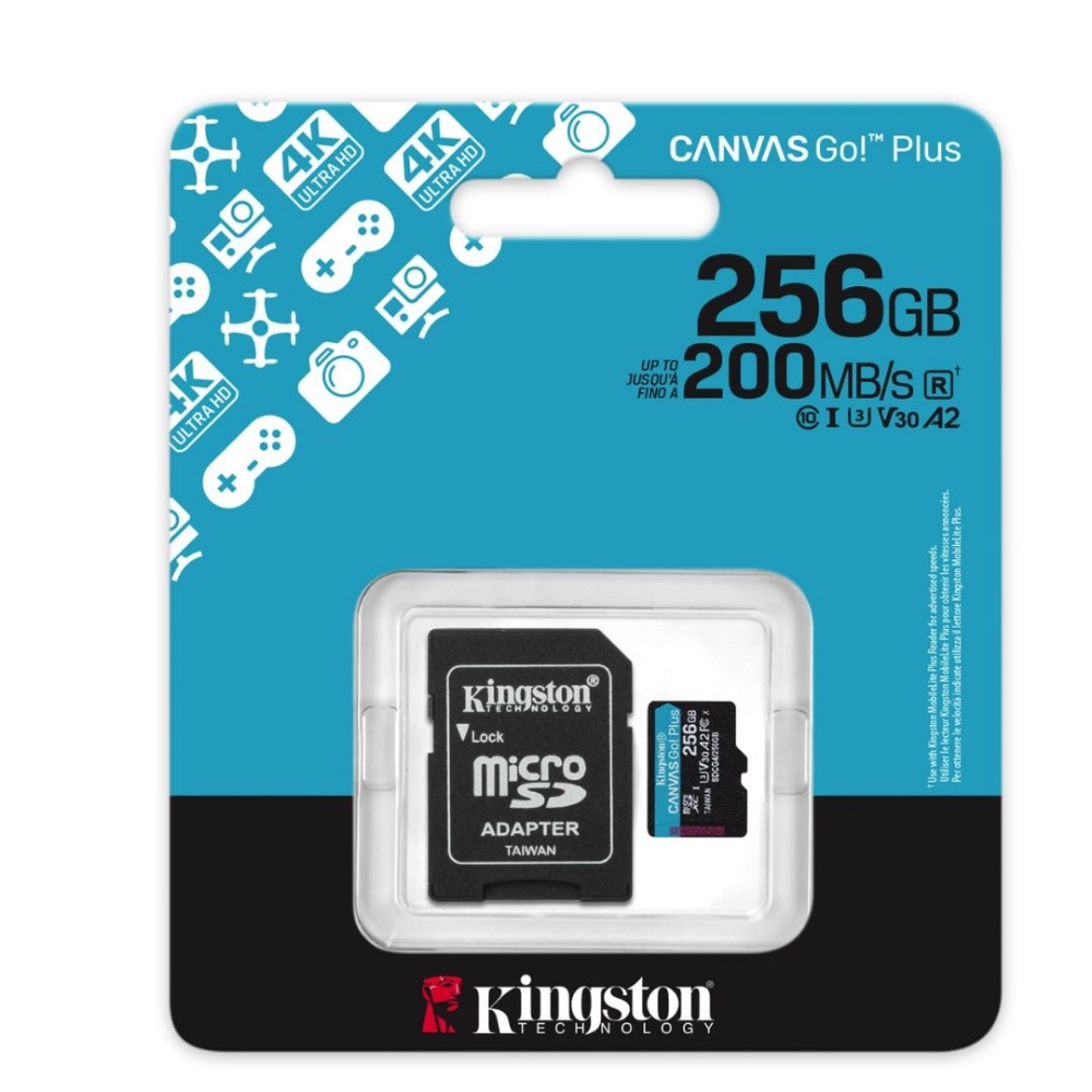 Immagine di MEMORY CARD MICRO SD/TRANSFLASH 256GB KINGSTON CANVAS GO PLUS CLASSE 10 U3 V30 SDCG4/256GB