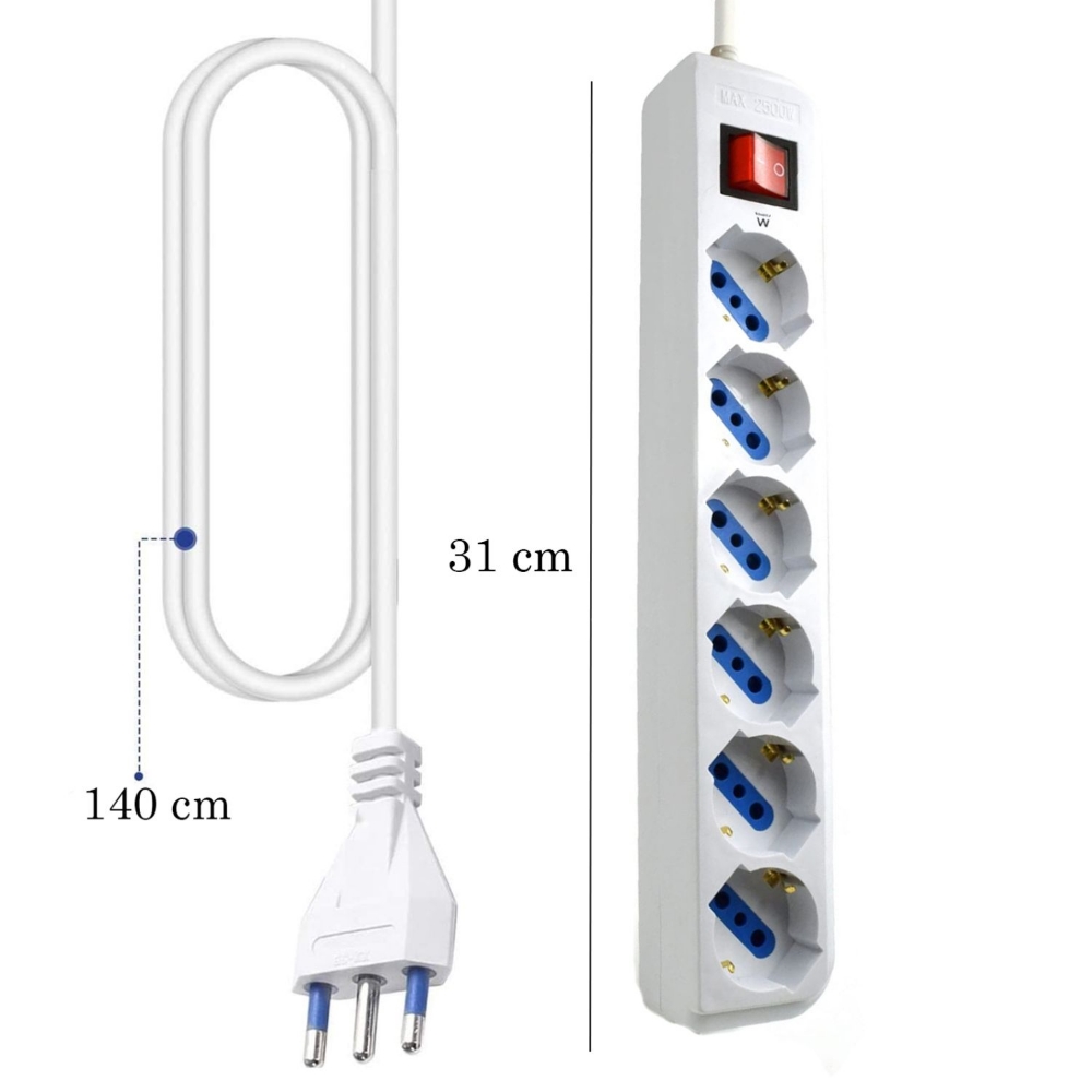 Picture of MULTIPRESA 6 PRESE CON SPINA ITALIANA 10A EWENT EW3922-A BIANCA
