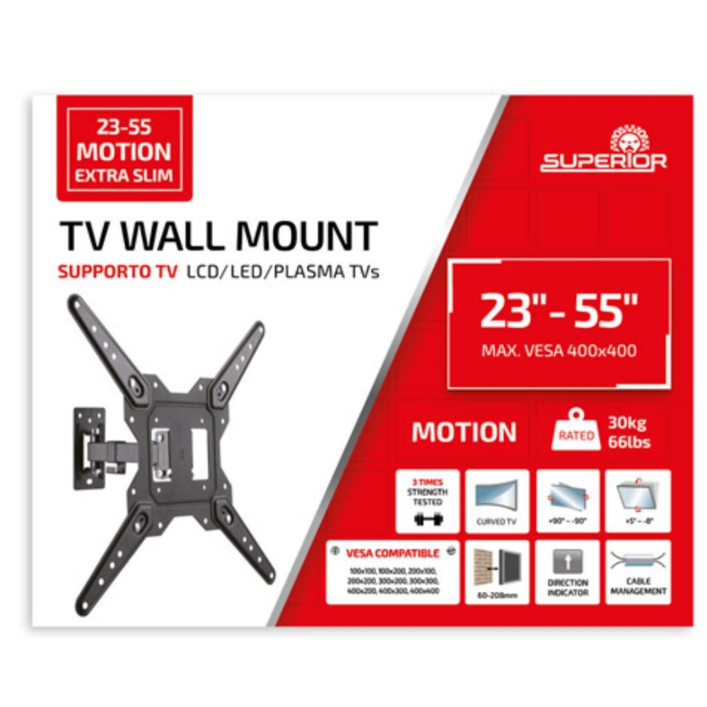 Immagine di STAFFA MONTAGGIO PER TV A MURO CON BRACCIO DOPPIO INCLINABILE 23"-55" SUPERIOR SUPSTV017