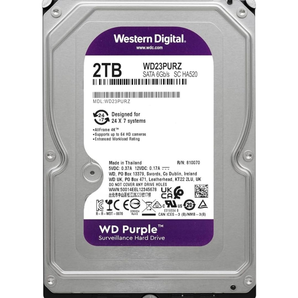 Picture of HARD DISK 3,5 SATA III 02TB WESTERN DIGITAL WD23PURZ PURPLE