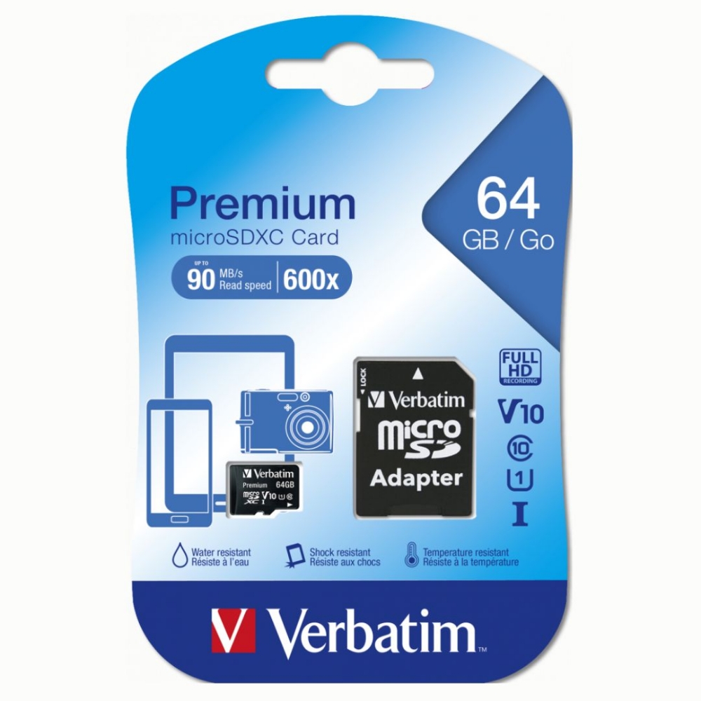 Immagine di MEMORY CARD MICRO SD/TRANSFLASH 64GB VERBATIM CLASSE 10 44084