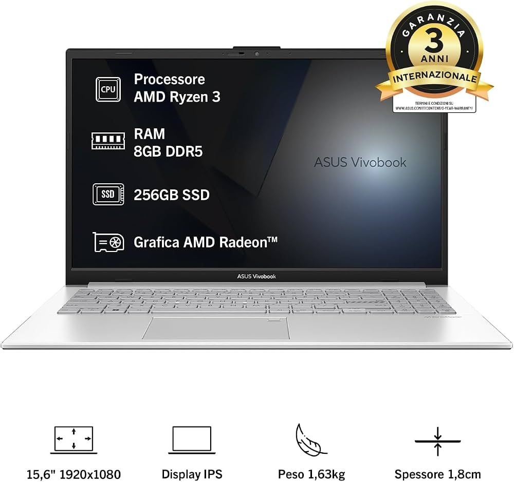Immagine di NOTEBOOK ASUS 15,6" VIVOBOOK GO 15 IPS I3 8GB 256GB W11H 90NB17I2-M014F0 SILVER