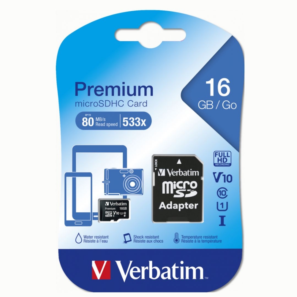 Immagine di MEMORY CARD MICRO SD/TRANSFLASH 16GB VERBATIM CLASSE 10 44082